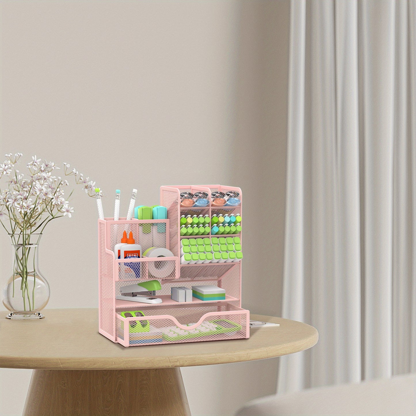 JMHUD Versatile Pencil Organizer – Mesh Pen Holder with Drawer for Desk – Enhanced Desk Organizer for Office and Art Supplies (Black)