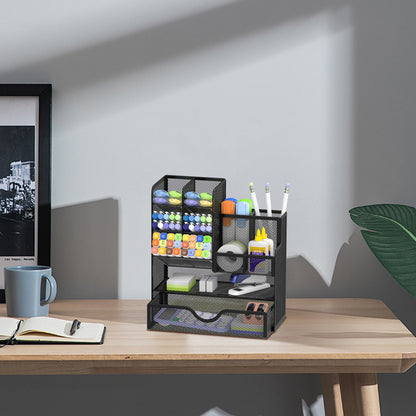 JMHUD Versatile Pencil Organizer – Mesh Pen Holder with Drawer for Desk – Enhanced Desk Organizer for Office and Art Supplies (Black)