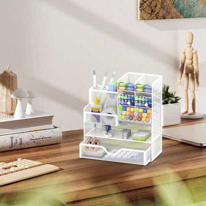 JMHUD Versatile Pencil Organizer – Mesh Pen Holder with Drawer for Desk – Enhanced Desk Organizer for Office and Art Supplies (Black)