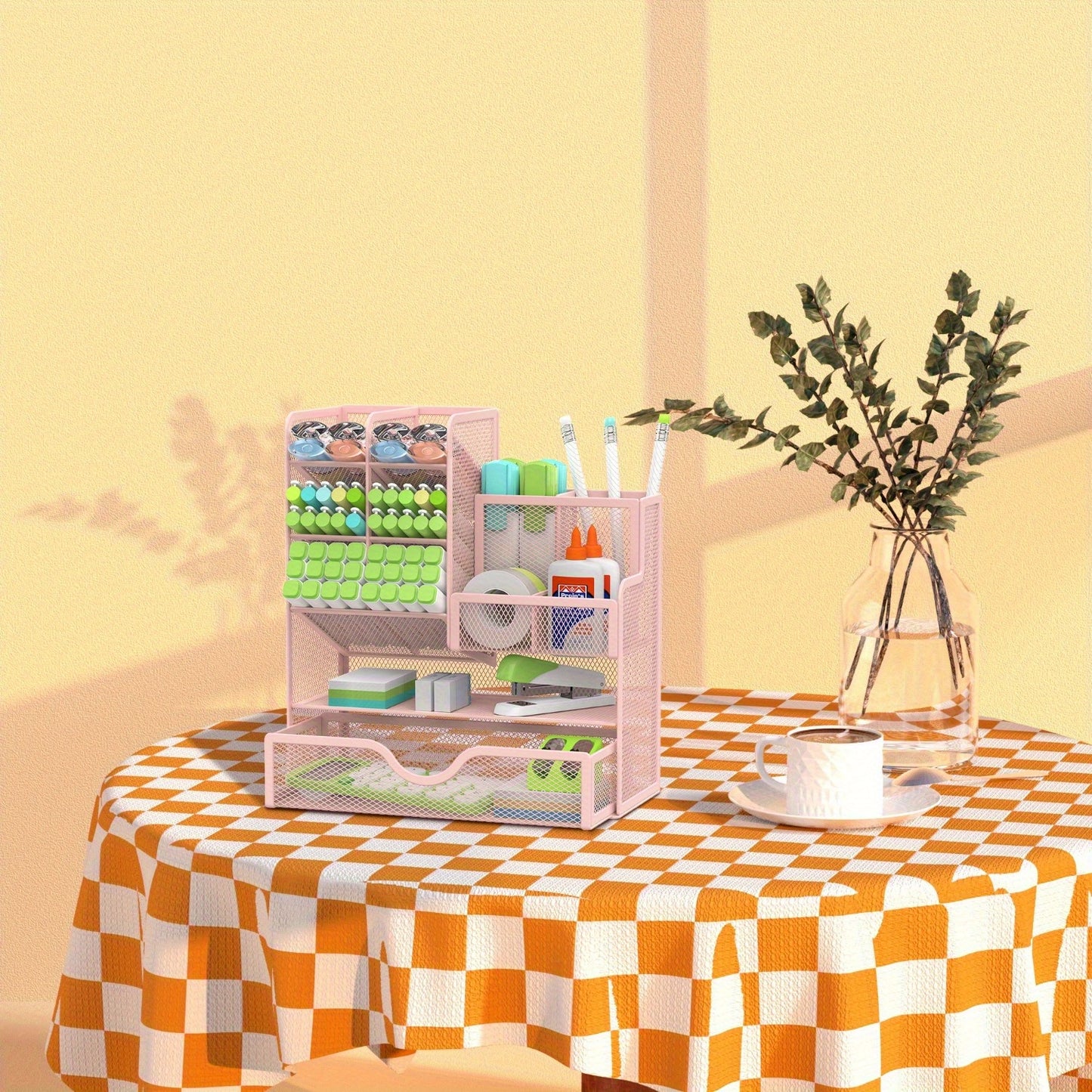 JMHUD Versatile Pencil Organizer – Mesh Pen Holder with Drawer for Desk – Enhanced Desk Organizer for Office and Art Supplies (Black)