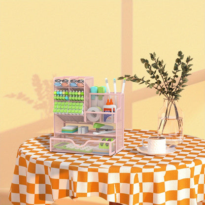 JMHUD Versatile Pencil Organizer – Mesh Pen Holder with Drawer for Desk – Enhanced Desk Organizer for Office and Art Supplies (Black)