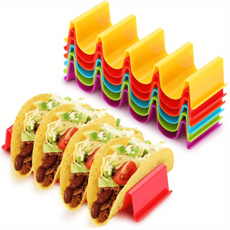 1-6 Pack Multicolor Taco Holder Stands - BPA-Free PP Plastic Wave Design, Holds 4 Tacos Each, Dishwasher Safe, Durable Space-Saving Taco Shells Holder for Party and Home Use