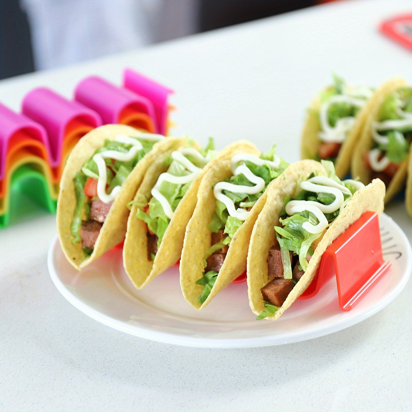 1-6 Pack Multicolor Taco Holder Stands - BPA-Free PP Plastic Wave Design, Holds 4 Tacos Each, Dishwasher Safe, Durable Space-Saving Taco Shells Holder for Party and Home Use