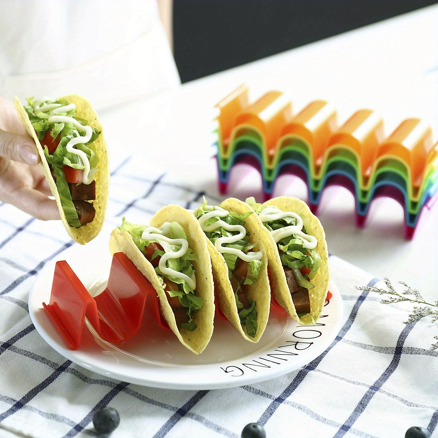 1-6 Pack Multicolor Taco Holder Stands - BPA-Free PP Plastic Wave Design, Holds 4 Tacos Each, Dishwasher Safe, Durable Space-Saving Taco Shells Holder for Party and Home Use