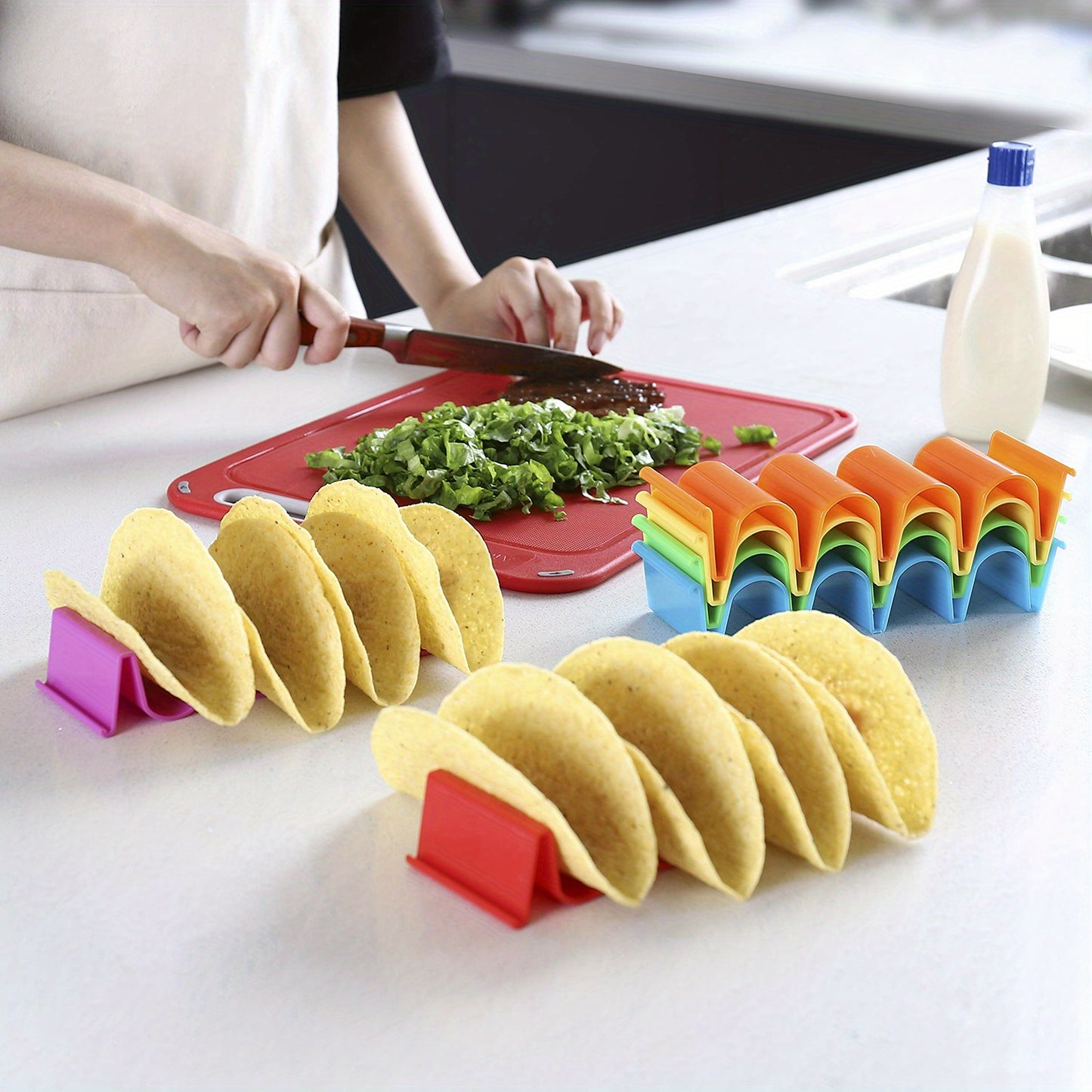 1-6 Pack Multicolor Taco Holder Stands - BPA-Free PP Plastic Wave Design, Holds 4 Tacos Each, Dishwasher Safe, Durable Space-Saving Taco Shells Holder for Party and Home Use