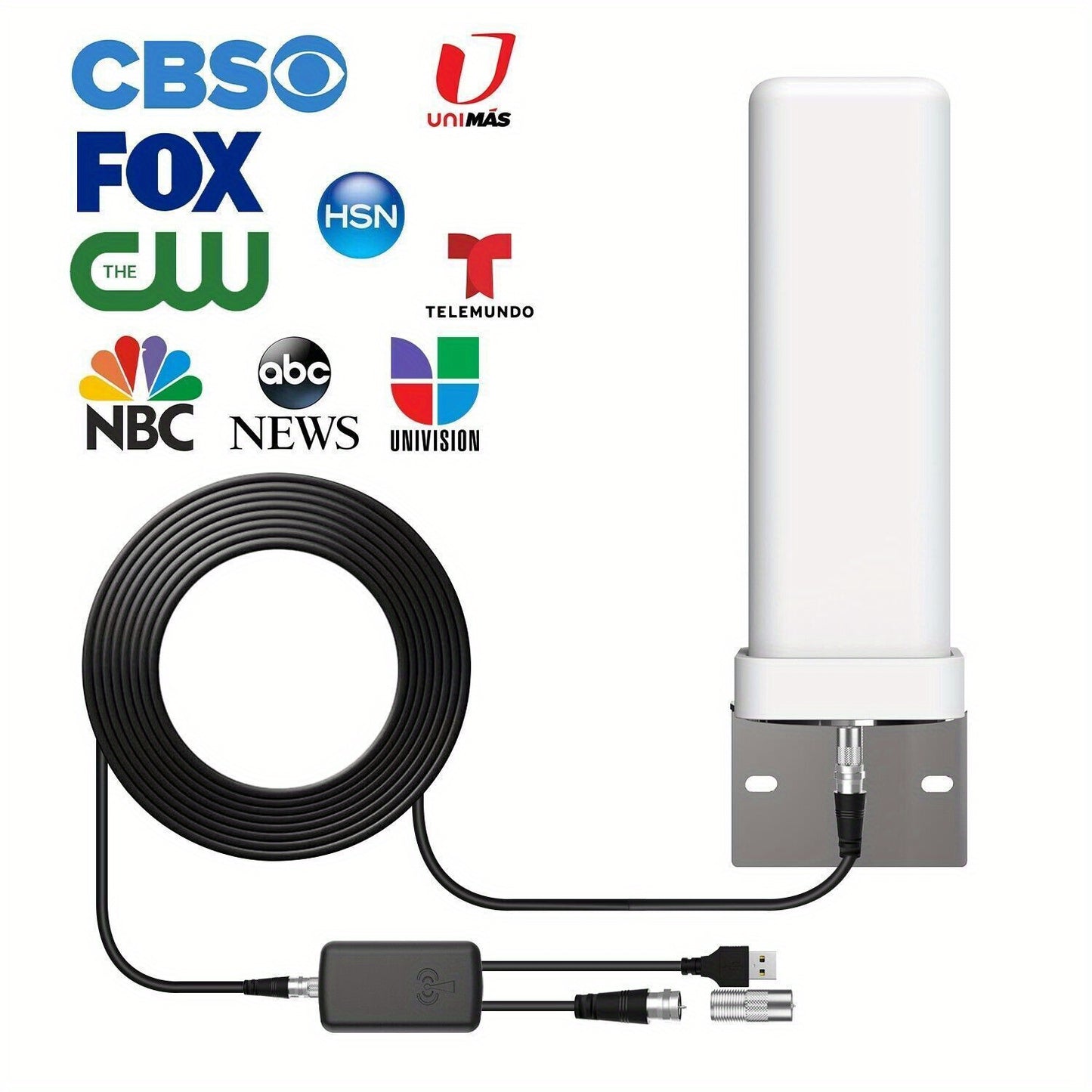 6000-Mile Outdoor TV Antenna – Digital HDTV 4K Amplified, Long Range 360° UHF, VHF & FM Reception