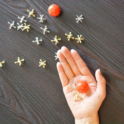 23-Piece Retro Metal Jacks Game Set with Storage Box - Classic Floor Game for Adults, 20 Jacks & 2 Balls