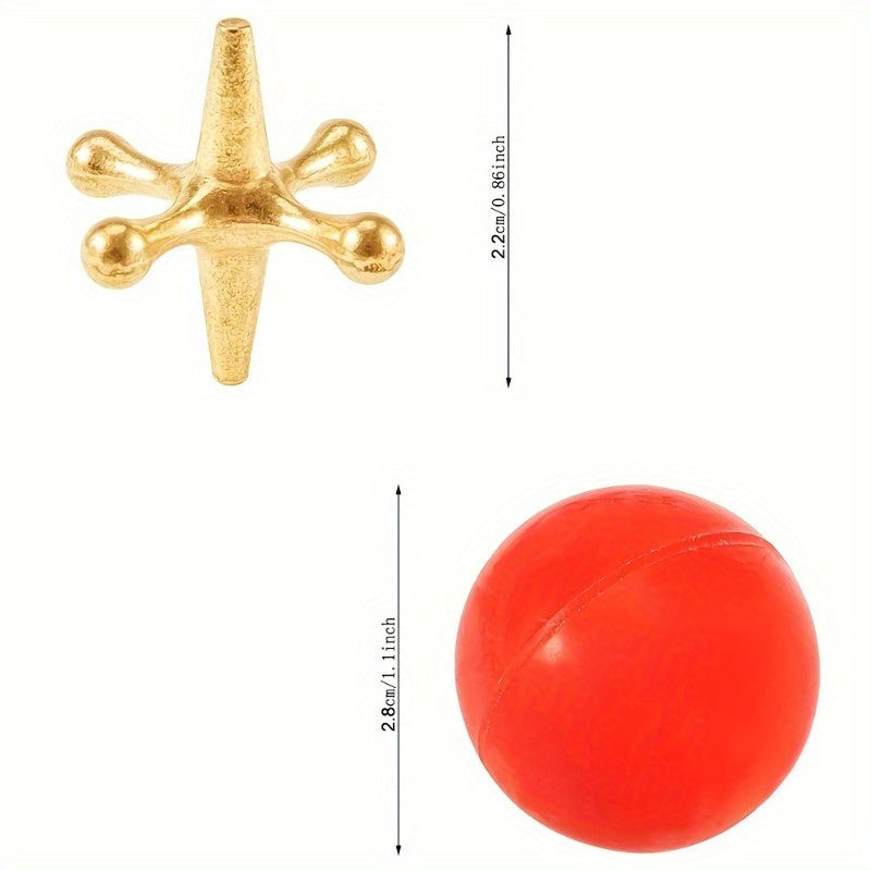 23-Piece Retro Metal Jacks Game Set with Storage Box - Classic Floor Game for Adults, 20 Jacks & 2 Balls