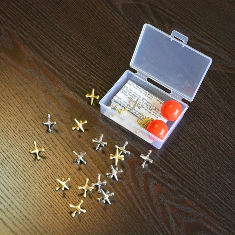 23-Piece Retro Metal Jacks Game Set with Storage Box - Classic Floor Game for Adults, 20 Jacks & 2 Balls