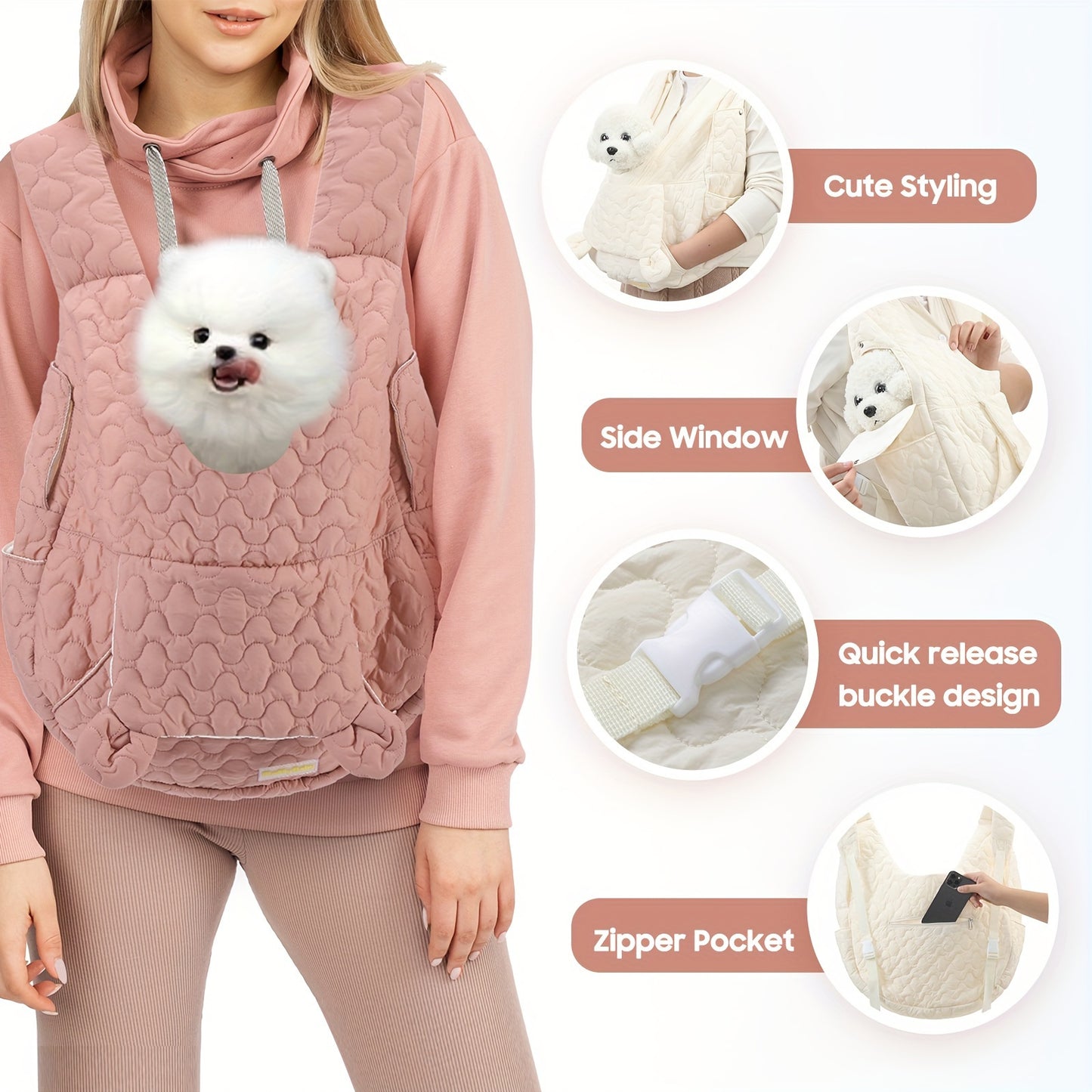 Extra-Large Fluffybaby Dog Sling Carrier - Winter Pet Bag with Cotton Lining, Waterproof & Breathable, for Small & Medium Dogs