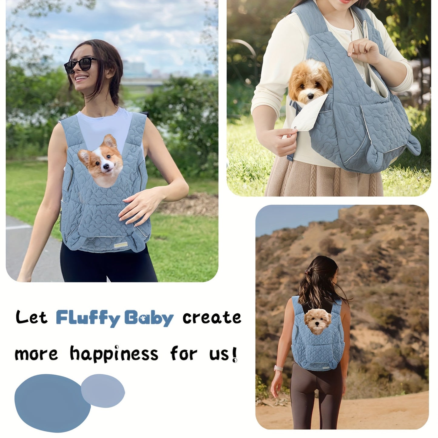 Extra-Large Fluffybaby Dog Sling Carrier - Winter Pet Bag with Cotton Lining, Waterproof & Breathable, for Small & Medium Dogs