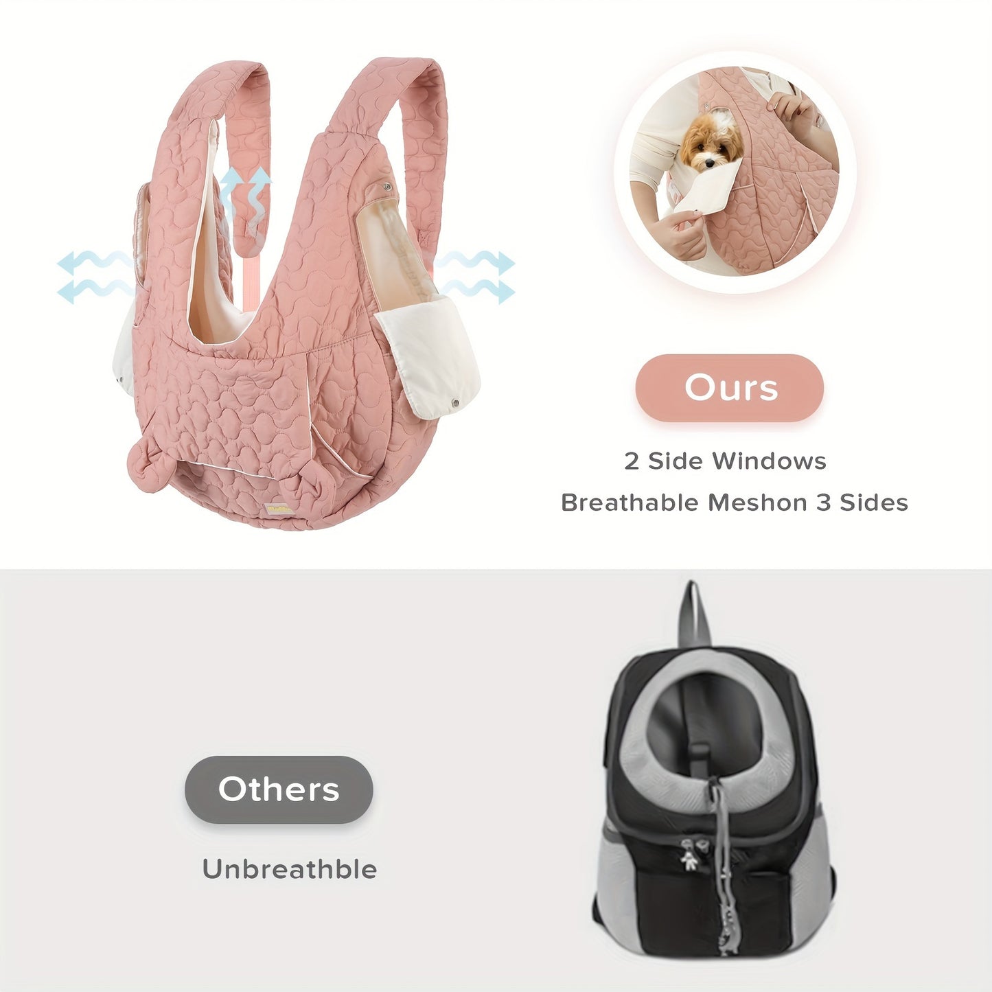 Extra-Large Fluffybaby Dog Sling Carrier - Winter Pet Bag with Cotton Lining, Waterproof & Breathable, for Small & Medium Dogs