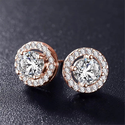1 Karat Round Moissanite Stud Earrings – 18K Gold Plated with White Zircon, Engagement Earrings for Women, Halloween & Christmas Gift