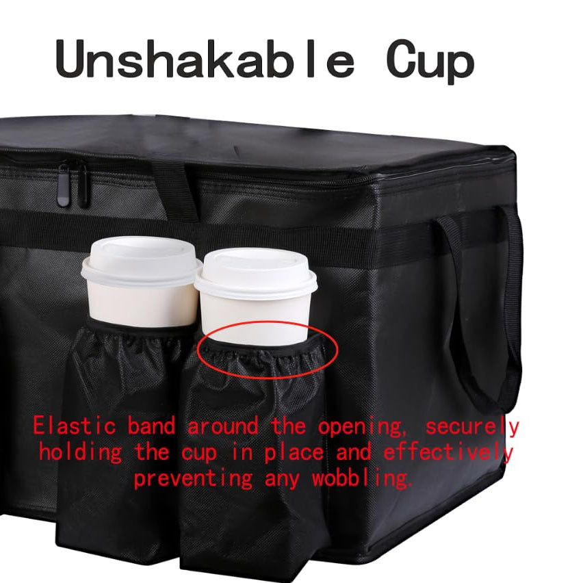 Premium XXXL Insulated Food Delivery Bag with Cup Holders – 22.8x14x15" – Ideal for DoorDash, Beverages, Groceries and Pizza – Commercial Grade Hot and Cold Storage