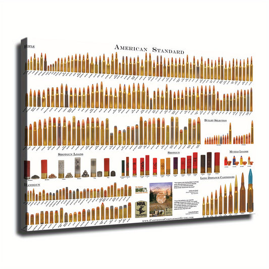 Vibrant Bullet Caliber Types Chart Artwork – Mixed Media Wall Decor with Framed Canvas Print – Ready to Hang Gift for Home and Office