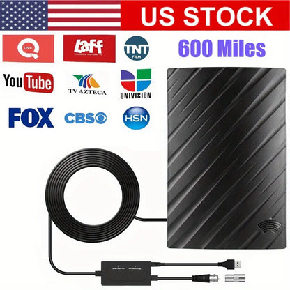 Digital HDTV Antenna - 5600 Miles Long Range, 4K 1080P, Waterproof for Outdoor & Indoor Use with Amplifier Signal Booster for Clear TV Reception