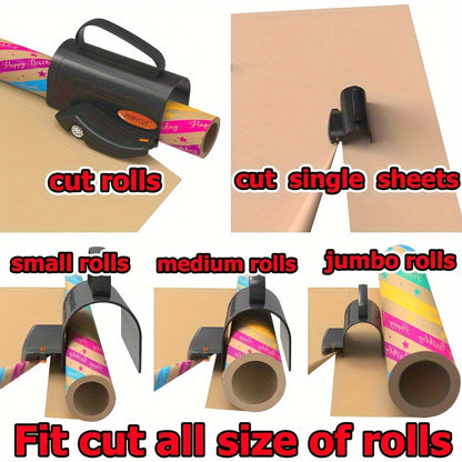 Wrapping Paper Cutter with 3 Replaceable Blade Sets - Birthday & Christmas Gift Wrap Cutter, Paper Roll Cutter with Tube Holder and Sliding Slicing Tool