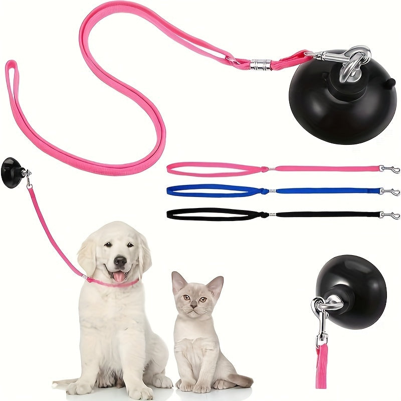 Dog & Cat Bathing Restraint - Suction Cup Anchor with Adjustable Tie-Out Leash for Safe & Easy Grooming