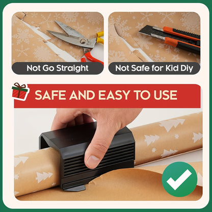 2PC Wrapping Paper Cutter Set - Christmas Paper Roll Cutters, Slider Tool for Crafting and Gift Wrapping, Black