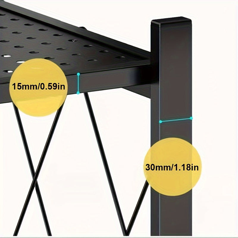 3 Tier Foldable Metal Storage Rack - Heavy Duty Organizer with Wheels for Garage & Kitchen, Easy Movement & Perfect Storage Solution