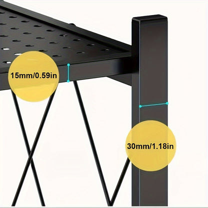 3 Tier Foldable Metal Storage Rack - Heavy Duty Organizer with Wheels for Garage & Kitchen, Easy Movement & Perfect Storage Solution