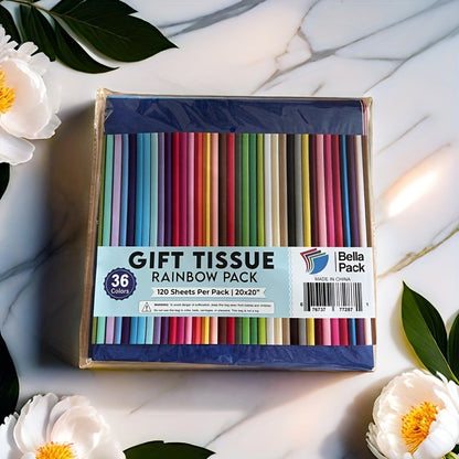 120 Sheets 36 Vibrant Solid Color Gift Tissue Paper – 20x20 Inches – Perfect for Birthdays, Holidays, and All Occasions