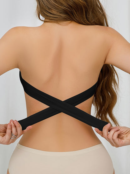 Sexy Wireless Bandeau Bralette - Removable Padding, Cross Strap Detail, Stretch Fabric (75% Nylon, 25% Elastane) for Adults