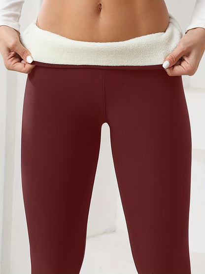 Women's Plush Lined Sherpa Leggings - High-Stretch Yoga Pants for Autumn/Winter, Perfect for Running & Fitness