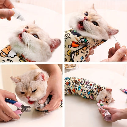 Chatoll Cat Grooming Wrap: Soft, Scratch-Resistant Polyester Pet Protection Sleeve for Easy Medication and Cleaning