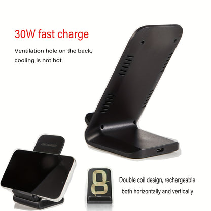 30W Fast Wireless Charger Stand Dock – Compatible with Apple iPhone, Samsung, Android Phones (UK)
