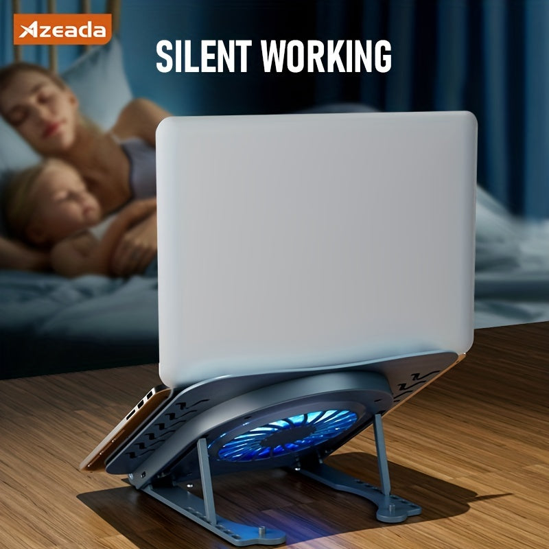Foldable Laptop Cooling Stand - Silent Fan, Radiator and Holder for MacBook, Tablet, Notebook - Ergonomic, Adjustable, Portable