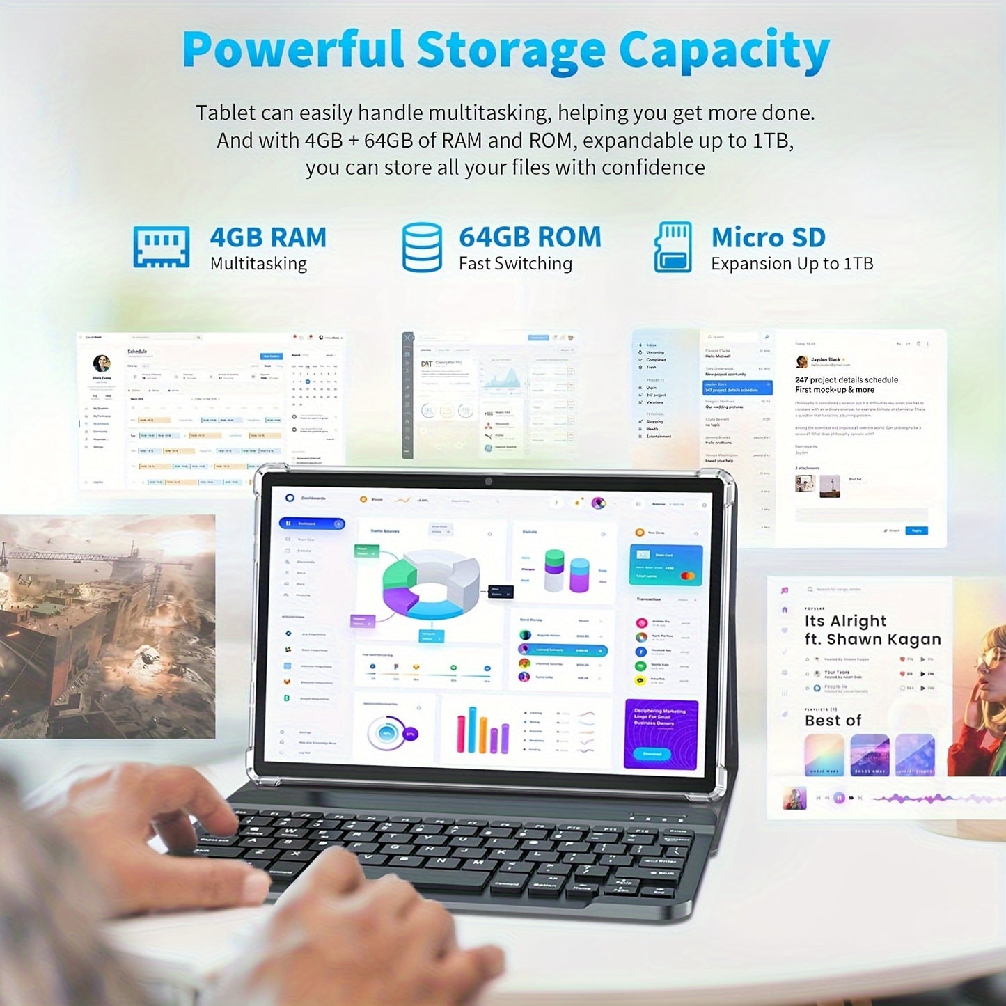 10-Inch 2-in-1 Android Tablet - 4GB RAM, 64GB ROM, Expandable to 1TB, Android 13, WiFi, Includes Keyboard, Mouse, Case and Stylus