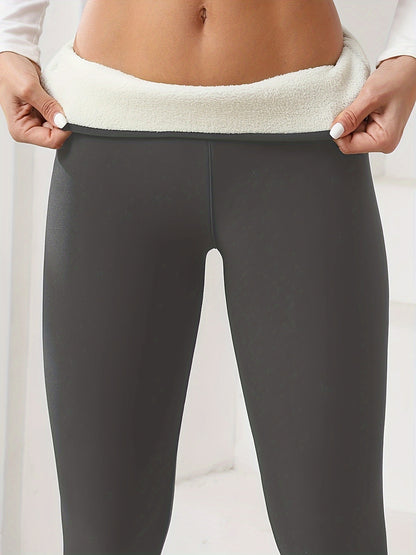 Women's Plush Lined Sherpa Leggings - High-Stretch Yoga Pants for Autumn/Winter, Perfect for Running & Fitness