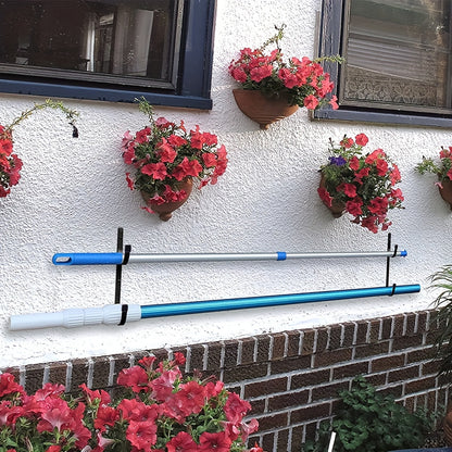 2-Pack Heavy-Duty Metal Pool Pole Hangers - Wall Mounted Hooks for Pool and Garden Tools, Includes Rakes, Skimmers, Nets, with Protective Rubber Caps