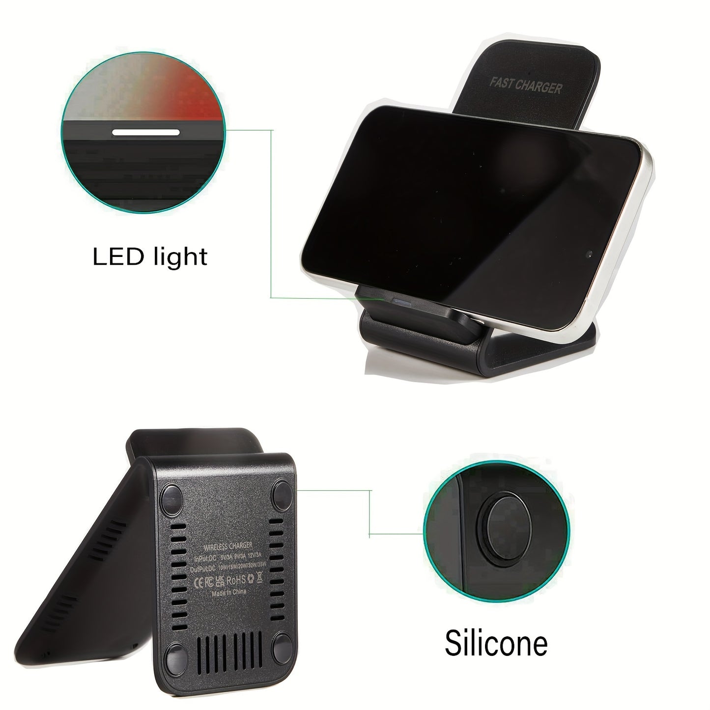 30W Fast Wireless Charger Stand Dock – Compatible with Apple iPhone, Samsung, Android Phones (UK)