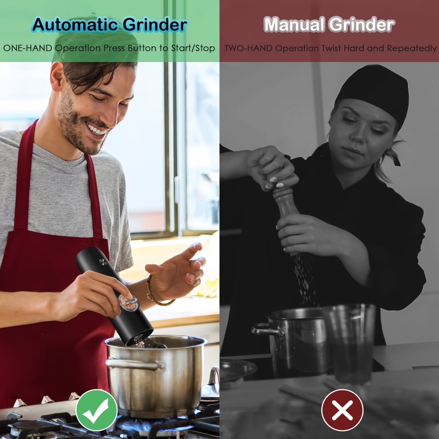 Rechargeable Electric Salt and Pepper Grinder Set - 1/2 pcs, Adjustable Coarseness, LED Light, USB Charging | One-Hand Operation, Space-Saving, Easy to Clean - Perfect Mother's Day Gift