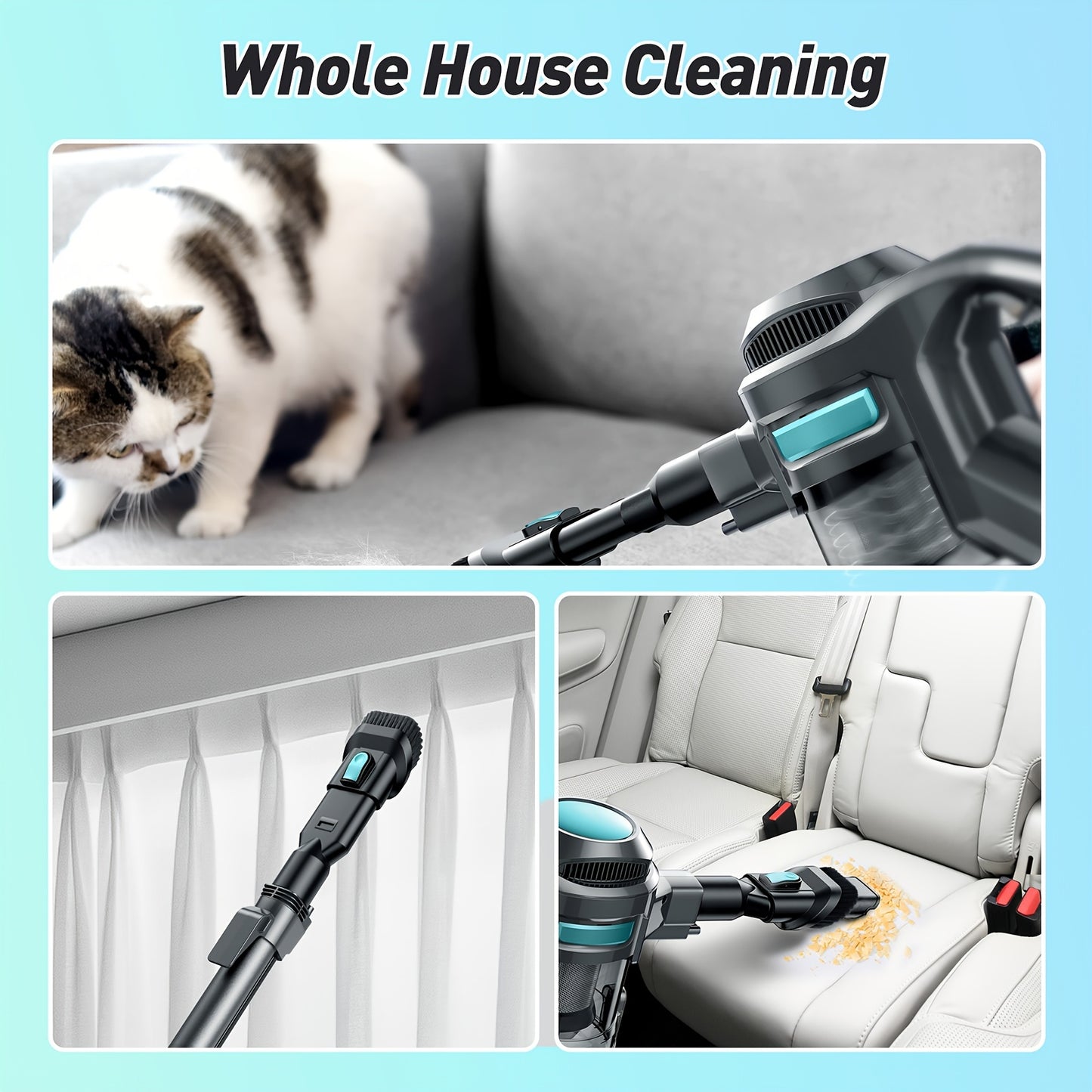 Cordless Vacuum Cleaner – Lightweight Stick Vacuum with Powerful Suction, Detachable Battery, LED Brush, 43.96oz Dust Cup, 4-in-1 Handheld for Home, Hard Floors, Carpet, Pet Hair