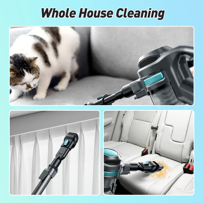 Cordless Vacuum Cleaner – Lightweight Stick Vacuum with Powerful Suction, Detachable Battery, LED Brush, 43.96oz Dust Cup, 4-in-1 Handheld for Home, Hard Floors, Carpet, Pet Hair