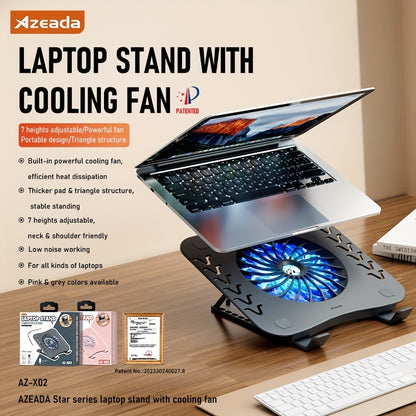 Foldable Laptop Cooling Stand - Silent Fan, Radiator and Holder for MacBook, Tablet, Notebook - Ergonomic, Adjustable, Portable