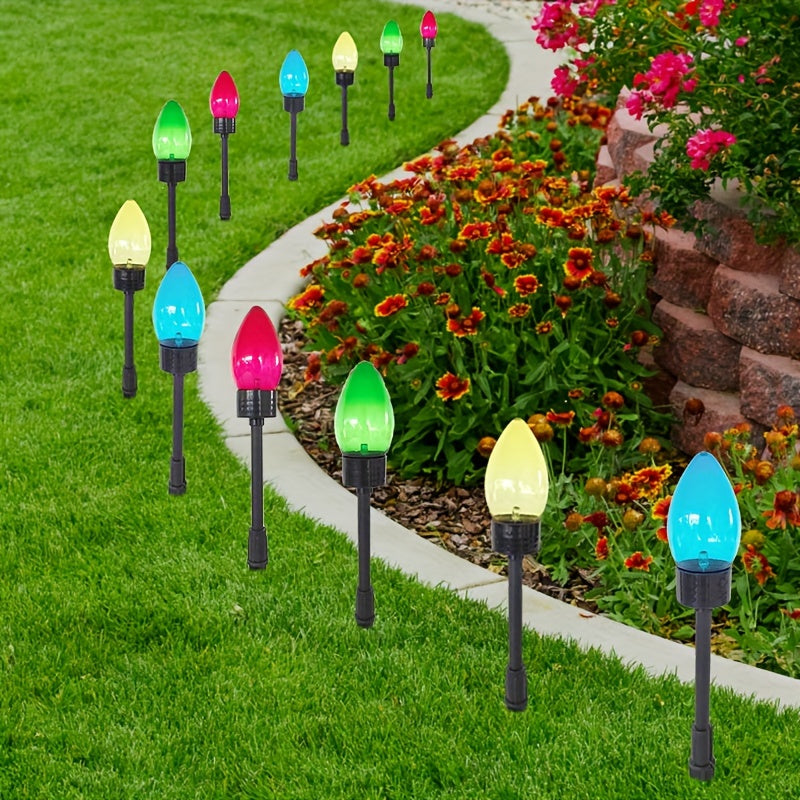 12 Pack Solar-Powered C9 LED Christmas Ground Spike Lights - Garden Decor & Holiday Illumination