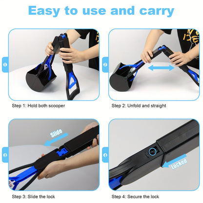 28" Foldable Dog Pooper Scooper – Unbreakable Material with Durable Spring, Ideal for Grass & Gravel, Blue