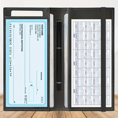 Classic Style Synthetic Leather Mini Checkbook Cover – Durable and Slim Design with Duplicate Check Divider – 7''x 3.7'' Checkbook Holder