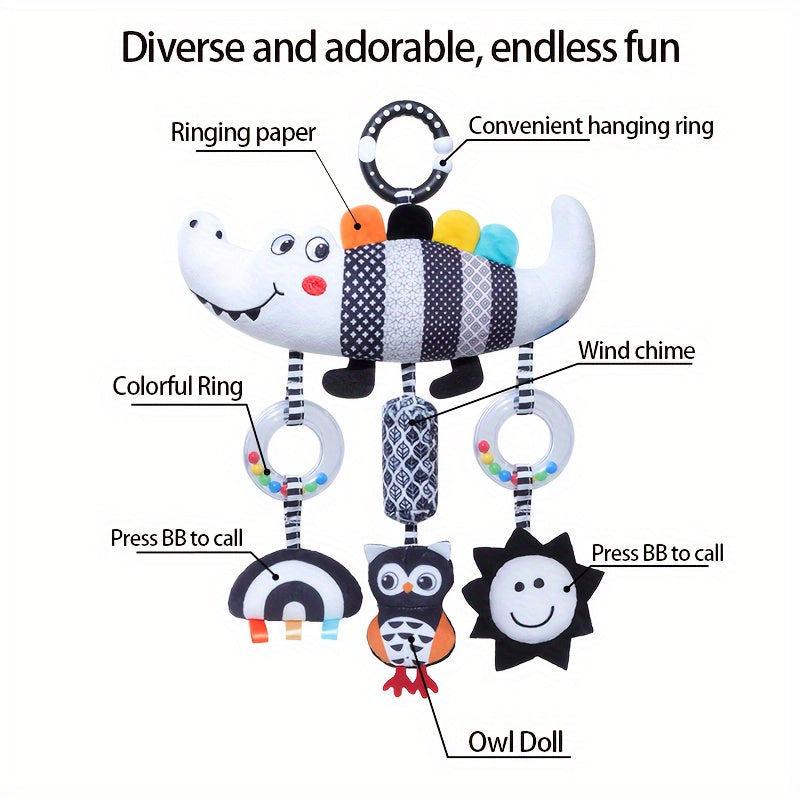 Black and White Animal Wind Chime Plush Toys for Baby Car Seat and Stroller - Soft Hanging Rattle Toy, Ideal Christmas Gift for Infants 0-3 Years