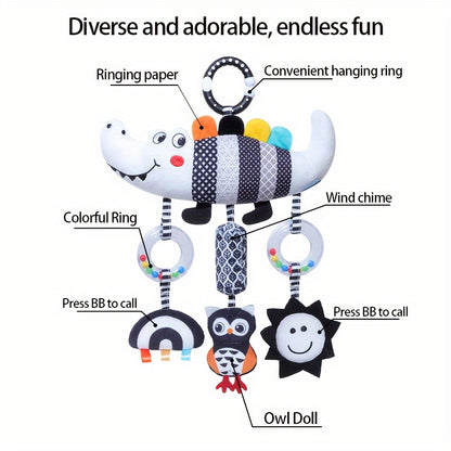 Black and White Animal Wind Chime Plush Toys for Baby Car Seat and Stroller - Soft Hanging Rattle Toy, Ideal Christmas Gift for Infants 0-3 Years