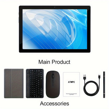 10.1 Inch Android 14 Tablet – 2 in 1 with Keyboard, Mouse, Stylus, 128GB ROM, 12GB RAM, Dual Camera, 5G, 1280x800 Display