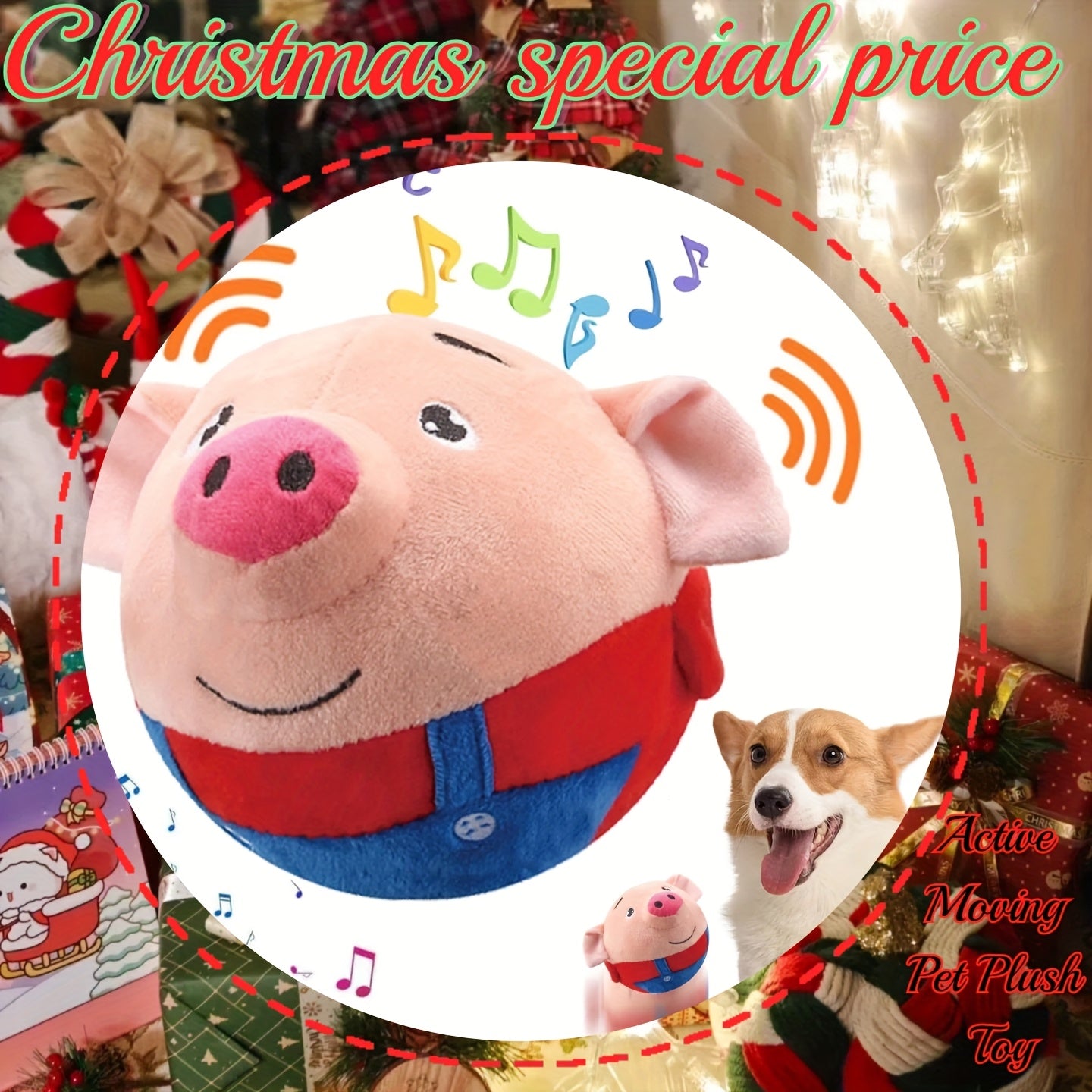 Small USB Interactive Cartoon Pig Plush - Washable Sound Electronic Moving Pet Toy, Active Bouncing Balls for Dogs