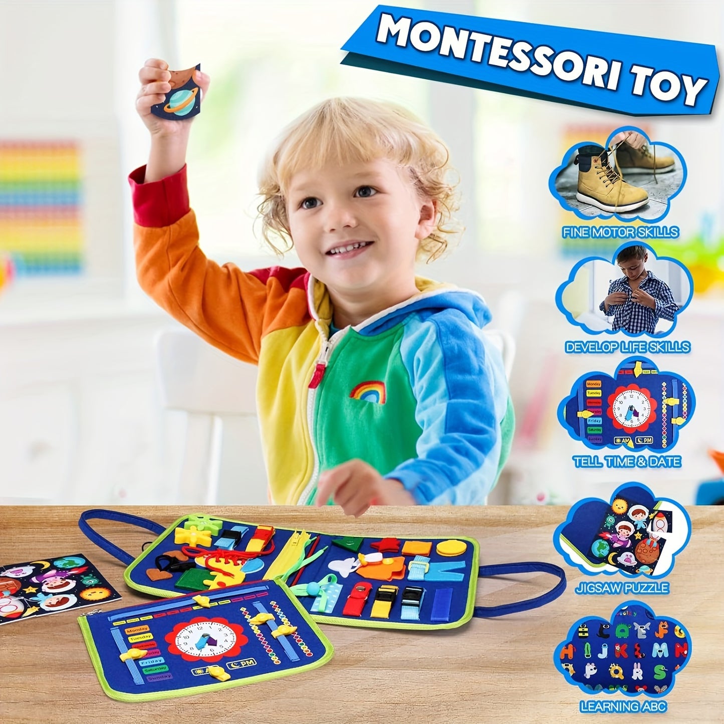 Toiyese 25 in 1 Busy Board Toy - Fine Motor Skills and Sensory Development for Youngsters, Perfect Travel Gift for Christmas and Halloween