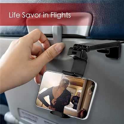 Foldable Travel Phone Stand – Airplane Seat Mount Holder, Adjustable & Rotatable, Portable, Compact, Space-Saving Design for Train, Flight, Desk