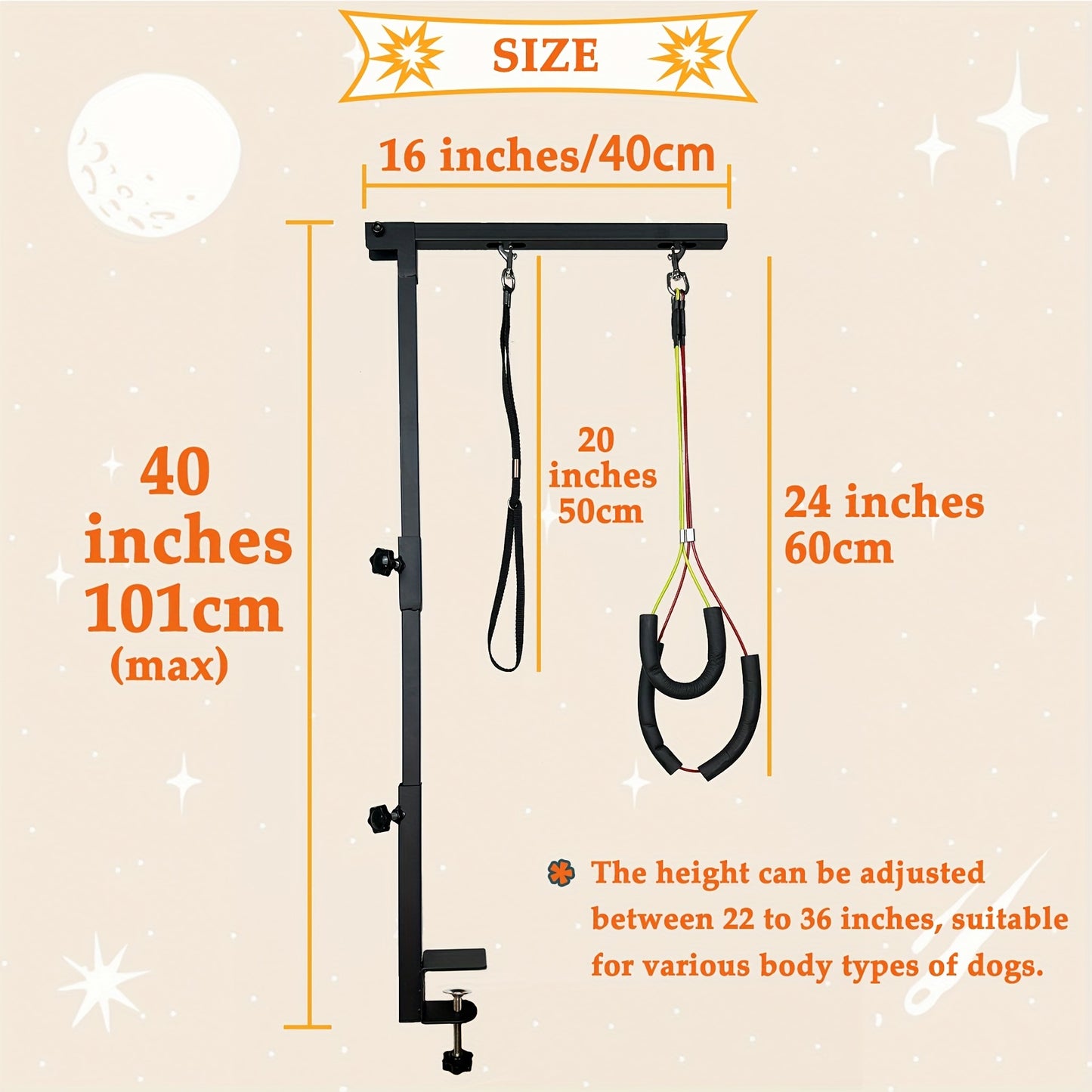 Adjustable Dog Grooming Arm with Clamp - 36" Height, No-Sit Haunch Holder, Three-Section Design for Medium & Small Dogs & Cats