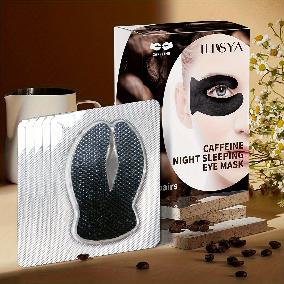 Caffeine Night Sleep Eye Mask – Niacinamide, Centella Asiatica, Pearl Extract – Anti-Wrinkle, Anti-Aging, Brightening, Firming Eye Care Mask – Hydrating and Moisturizing for Overnight Use